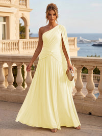 Chiffon A Line One Shoulder Pleats Ruffles Formal Dresses
