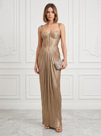 Metallic Satin Mermaid Sweetheart Spaghetti Straps Pleats Formal Dresses
