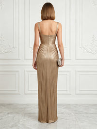 Metallic Satin Mermaid Sweetheart Spaghetti Straps Pleats Formal Dresses