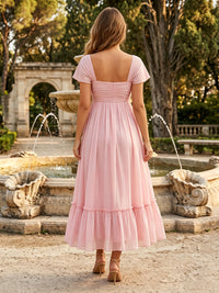Chiffon A Line Square Neck Ruched Pleats Formal Dresses