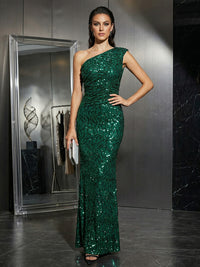 Sequin Mermaid One Shoulder Ruched Corset Formal Dresses
