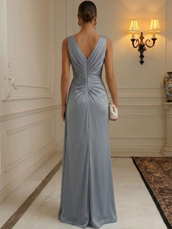 Chiffon A-Line/Princess V-Neck Floor-Length Formal Dresses with Ruched Waist