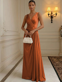 Chiffon A-Line/Princess V-Neck Floor-Length Formal Dresses with Ruched Waist