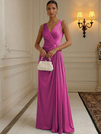 Chiffon A-Line/Princess V-Neck Floor-Length Formal Dresses with Ruched Waist