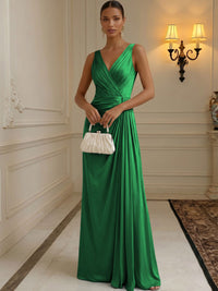 Chiffon A-Line/Princess V-Neck Floor-Length Formal Dresses with Ruched Waist