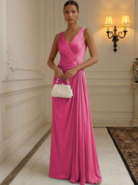 Chiffon A-Line/Princess V-Neck Floor-Length Formal Dresses with Ruched Waist
