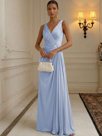 Chiffon A-Line/Princess V-Neck Floor-Length Formal Dresses with Ruched Waist