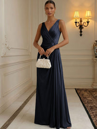 Chiffon A-Line/Princess V-Neck Floor-Length Formal Dresses with Ruched Waist