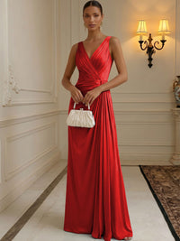Chiffon A-Line/Princess V-Neck Floor-Length Formal Dresses with Ruched Waist