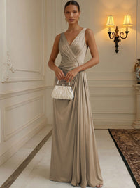Chiffon A-Line/Princess V-Neck Floor-Length Formal Dresses with Ruched Waist