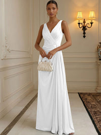 Chiffon A-Line/Princess V-Neck Floor-Length Formal Dresses with Ruched Waist