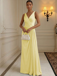 Chiffon A-Line/Princess V-Neck Floor-Length Formal Dresses with Ruched Waist