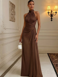 Chiffon A-Line/Princess High Neck Floor-Length Formal Dresses with Pleats