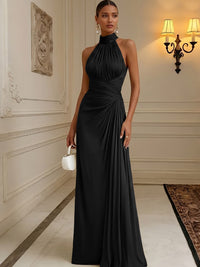 Chiffon A-Line/Princess High Neck Floor-Length Formal Dresses with Pleats