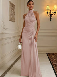 Chiffon A-Line/Princess High Neck Floor-Length Formal Dresses with Pleats