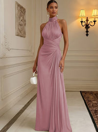 Chiffon A-Line/Princess High Neck Floor-Length Formal Dresses with Pleats