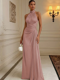 Chiffon A-Line/Princess High Neck Floor-Length Formal Dresses with Pleats