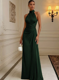 Chiffon A-Line/Princess High Neck Floor-Length Formal Dresses with Pleats