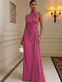 Chiffon A-Line/Princess High Neck Floor-Length Formal Dresses with Pleats