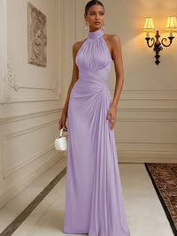 Chiffon A-Line/Princess High Neck Floor-Length Formal Dresses with Pleats