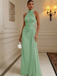 Chiffon A-Line/Princess High Neck Floor-Length Formal Dresses with Pleats