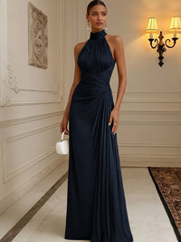 Chiffon A-Line/Princess High Neck Floor-Length Formal Dresses with Pleats