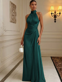 Chiffon A-Line/Princess High Neck Floor-Length Formal Dresses with Pleats