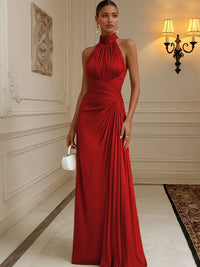 Chiffon A-Line/Princess High Neck Floor-Length Formal Dresses with Pleats