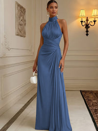 Chiffon A-Line/Princess High Neck Floor-Length Formal Dresses with Pleats