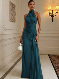 Chiffon A-Line/Princess High Neck Floor-Length Formal Dresses with Pleats