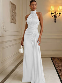 Chiffon A-Line/Princess High Neck Floor-Length Formal Dresses with Pleats
