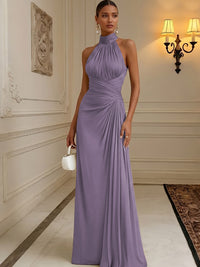 Chiffon A-Line/Princess High Neck Floor-Length Formal Dresses with Pleats