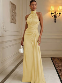 Chiffon A-Line/Princess High Neck Floor-Length Formal Dresses with Pleats
