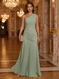 Chiffon A-Line/Princess One Shoulder Floor-Length Formal Dresses with Pleats