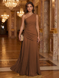 Chiffon A-Line/Princess One Shoulder Floor-Length Formal Dresses with Pleats
