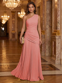 Chiffon A-Line/Princess One Shoulder Floor-Length Formal Dresses with Pleats