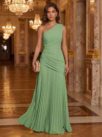 Chiffon A-Line/Princess One Shoulder Floor-Length Formal Dresses with Pleats