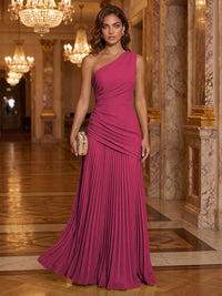 Chiffon A-Line/Princess One Shoulder Floor-Length Formal Dresses with Pleats