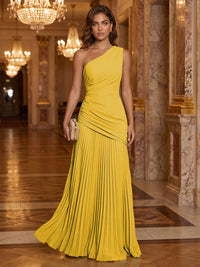 Chiffon A-Line/Princess One Shoulder Floor-Length Formal Dresses with Pleats