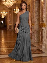 Chiffon A-Line/Princess One Shoulder Floor-Length Formal Dresses with Pleats