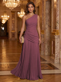 Chiffon A-Line/Princess One Shoulder Floor-Length Formal Dresses with Pleats