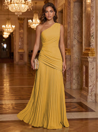 Chiffon A-Line/Princess One Shoulder Floor-Length Formal Dresses with Pleats