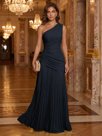 Chiffon A-Line/Princess One Shoulder Floor-Length Formal Dresses with Pleats