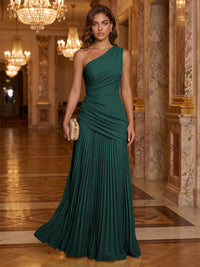 Chiffon A-Line/Princess One Shoulder Floor-Length Formal Dresses with Pleats