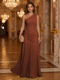 Chiffon A-Line/Princess One Shoulder Floor-Length Formal Dresses with Pleats