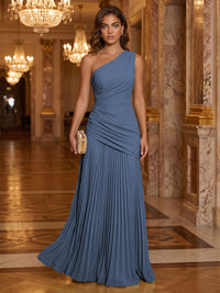 Chiffon A-Line/Princess One Shoulder Floor-Length Formal Dresses with Pleats