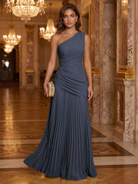 Chiffon A-Line/Princess One Shoulder Floor-Length Formal Dresses with Pleats
