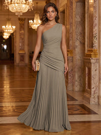 Chiffon A-Line/Princess One Shoulder Floor-Length Formal Dresses with Pleats