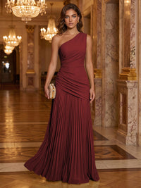 Chiffon A-Line/Princess One Shoulder Floor-Length Formal Dresses with Pleats