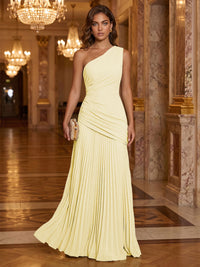 Chiffon A-Line/Princess One Shoulder Floor-Length Formal Dresses with Pleats
